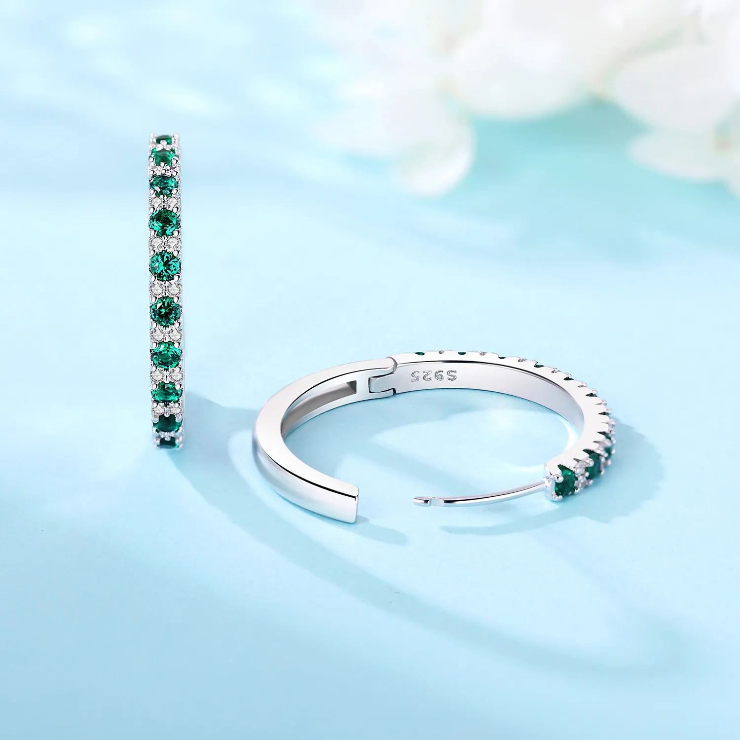 Immagine 6: PANPOKI S925 Orecchini semplici in argento sterling con zirconi verdi Orecchini a cerchio Gioielli da donna Regali di anniversario originali e alla moda