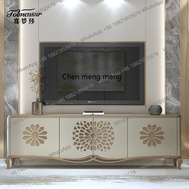 

Итальянский светлый роскошный шкаф для телевизора Шкаф для телевизора из массива дерева Комбинация журнального столика Гостиная Шкаф для краски