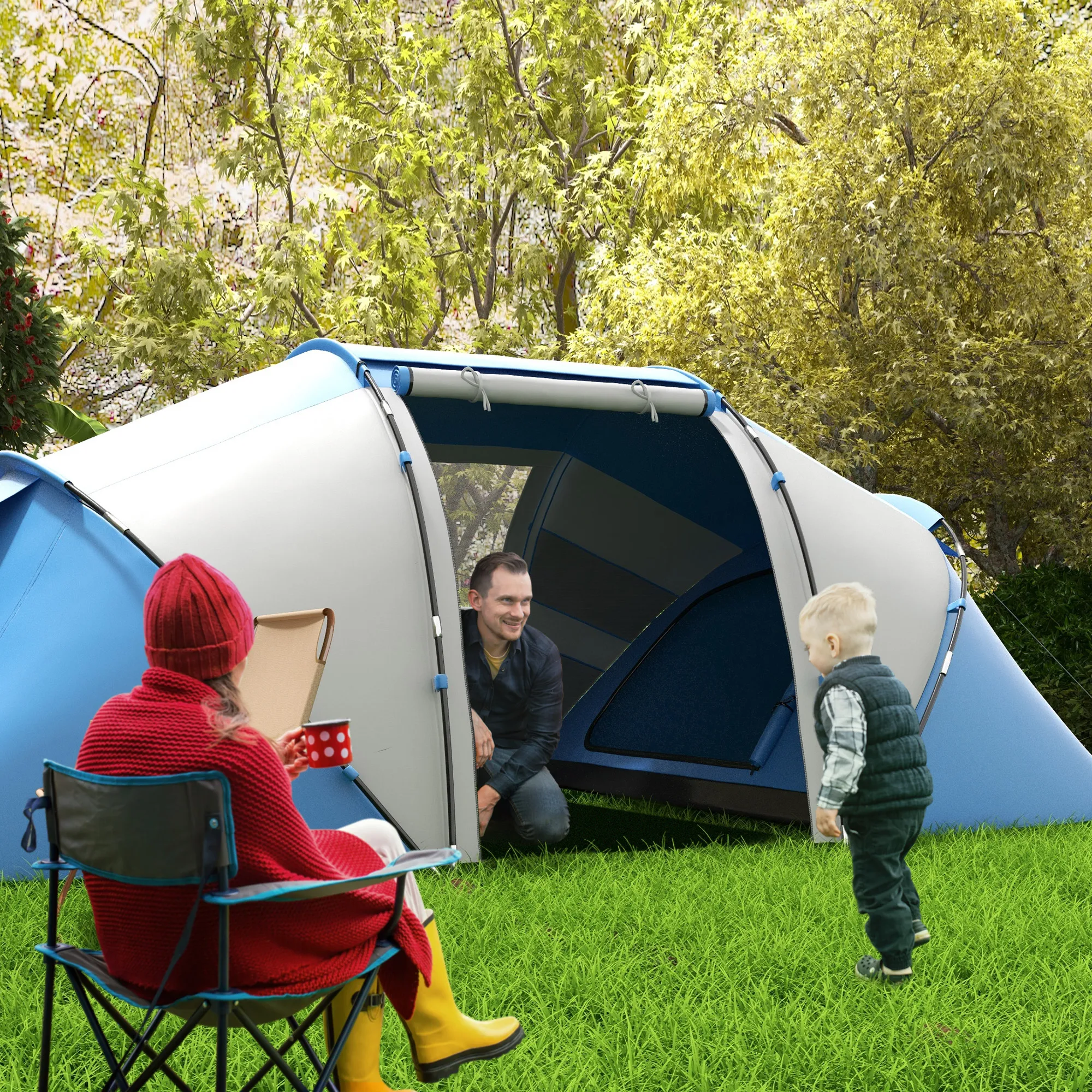 Outsunny Tienda de Campaña para 4-6 Personas 430x240x170 cm Azul y Blanco
