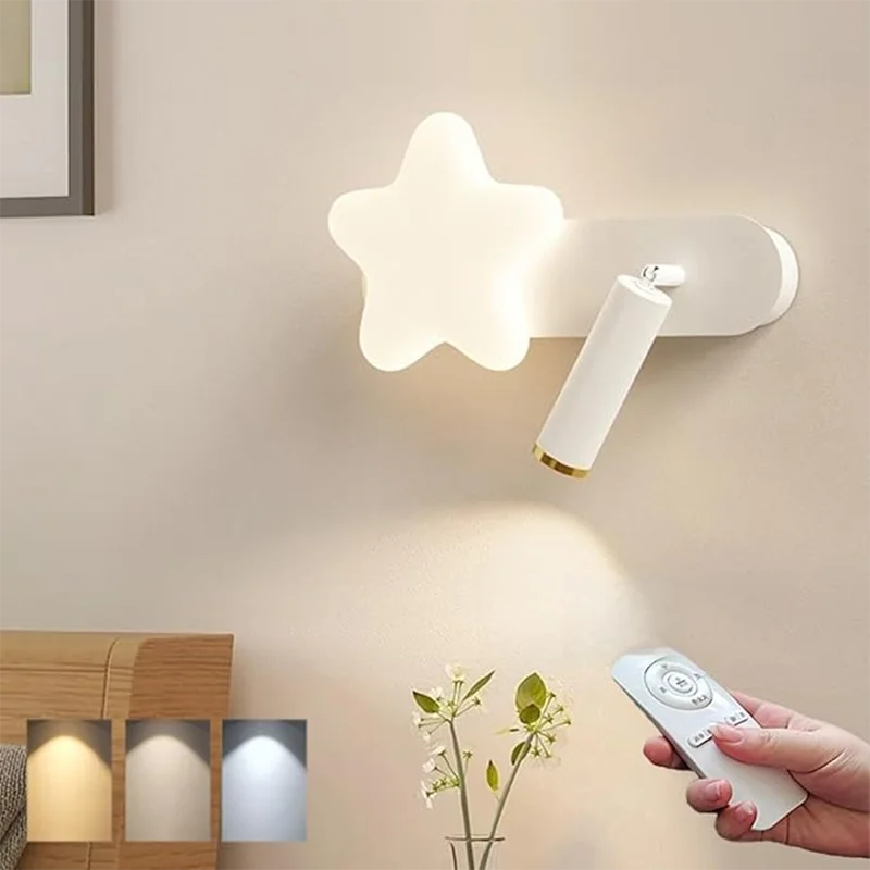 LED Star Wall Light Dimmable with Remote Control Rotatable 180° Reading Lamp Modern White Wall Room Decoration