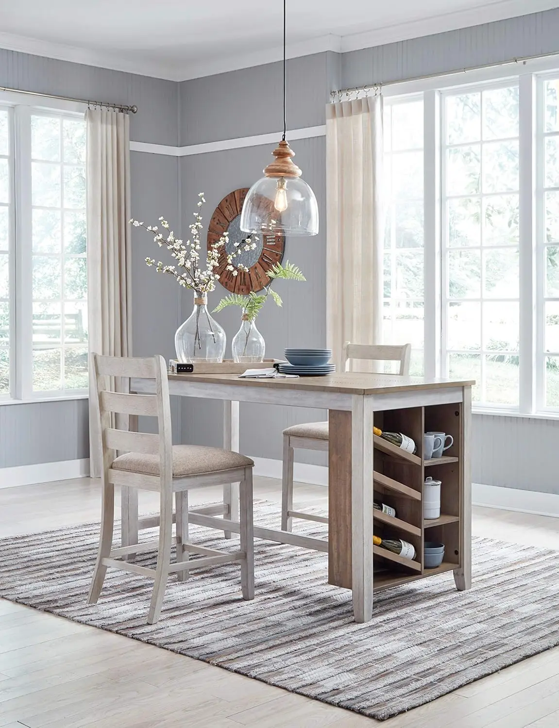 Skempton Farmhouse 36" Counter Height Dining Table with Storage & Wine Rack, Whitewash image 6