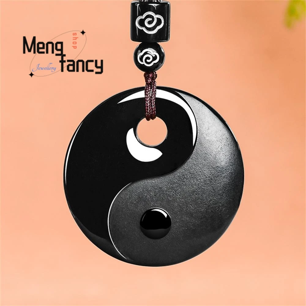 

Authentic Natural Ink Jade A-grade Jadeite Double Sided Carved Tai Chi Pendant Exquisite Fashion Jewelry Popular Holiday Gifts