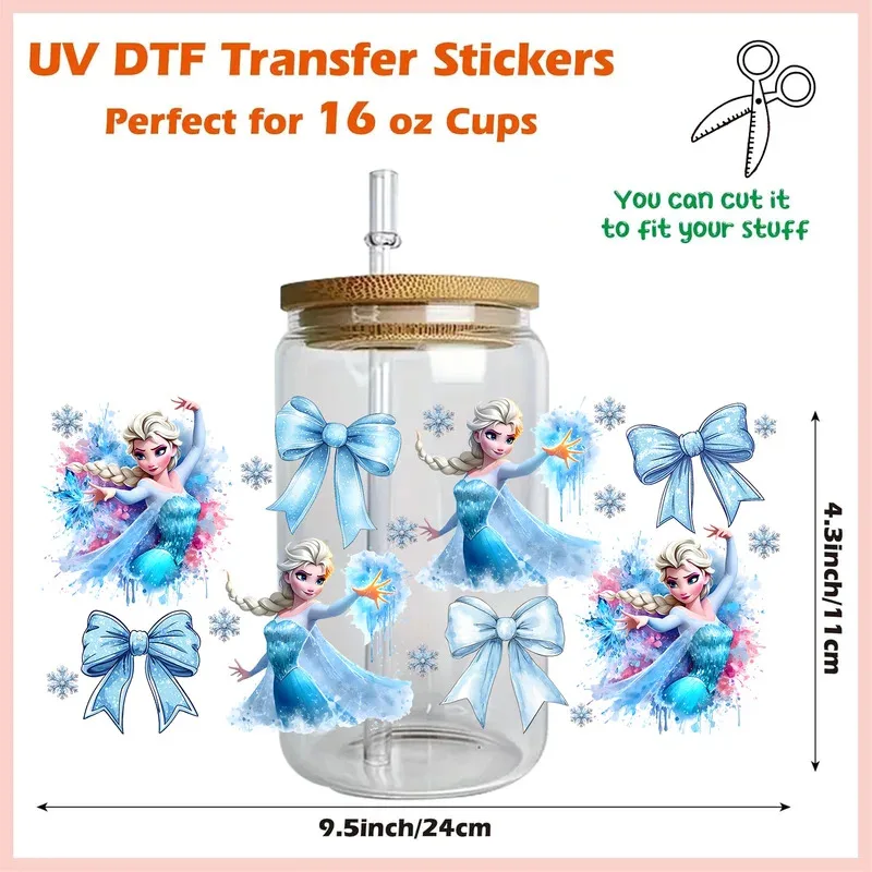 

Snow princess Series easy peel waterproof DIY Decals 3D transfers uvdtf stickers 16oz uv dtf cup wraps for Libbey Glasses