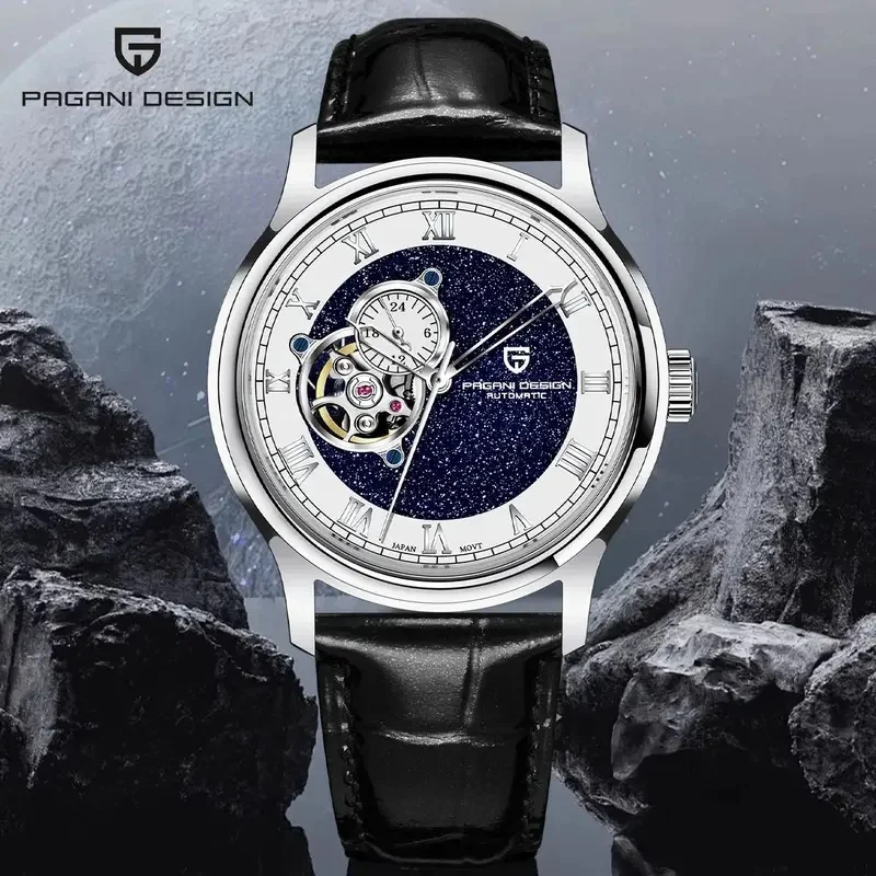 PAGANI DESIGN PD-YS015 Men Automatic Mechanical Watch 41MM Starry Sky Open Heart Dial Japan TMI NH39A Movement Synthetic Sapphir