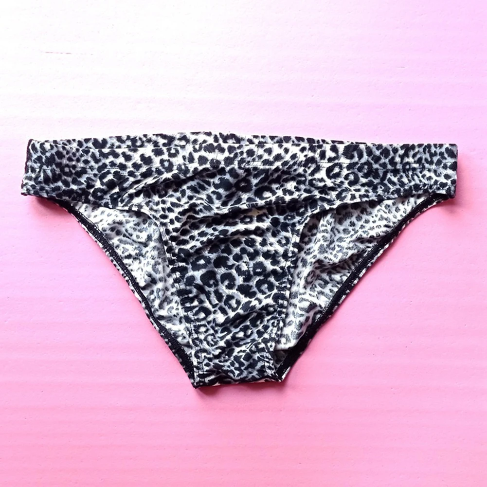 Sexy Men Pouch G-String Leopard Print Briefs Thongs Underwear Underpants Elastic Panties Men Clothes Inner Wear