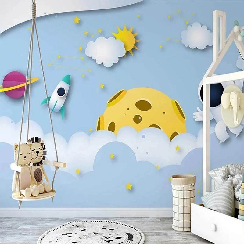 Custom Mural Wallpaper Nordic Style Hand-painted 3D Planet Cartoon Children\'s Room Background Home Decor Wall Covering Backdrop