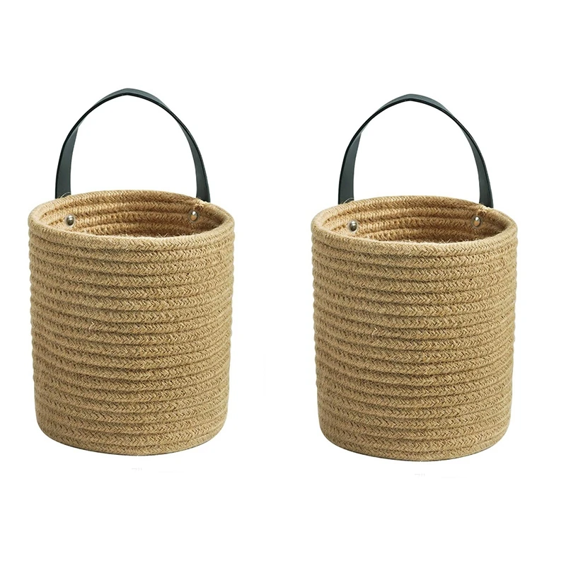 2 Pack Jute Hanging Basket - 7.87 X 7 Inch Small Woven Fern Hanging Basket Flower Plants, Jute Woven Basket