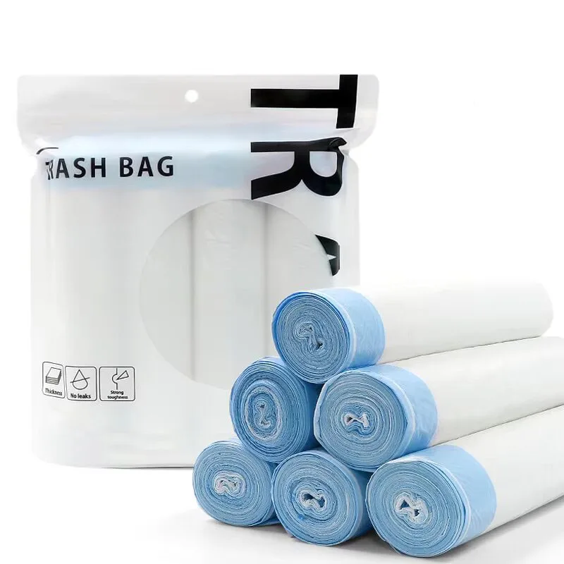 Household Garbage Bags with Drawstring Disposable Transparent Trash Bags for Kitchen Dormitory Living Room Three Sizes Available