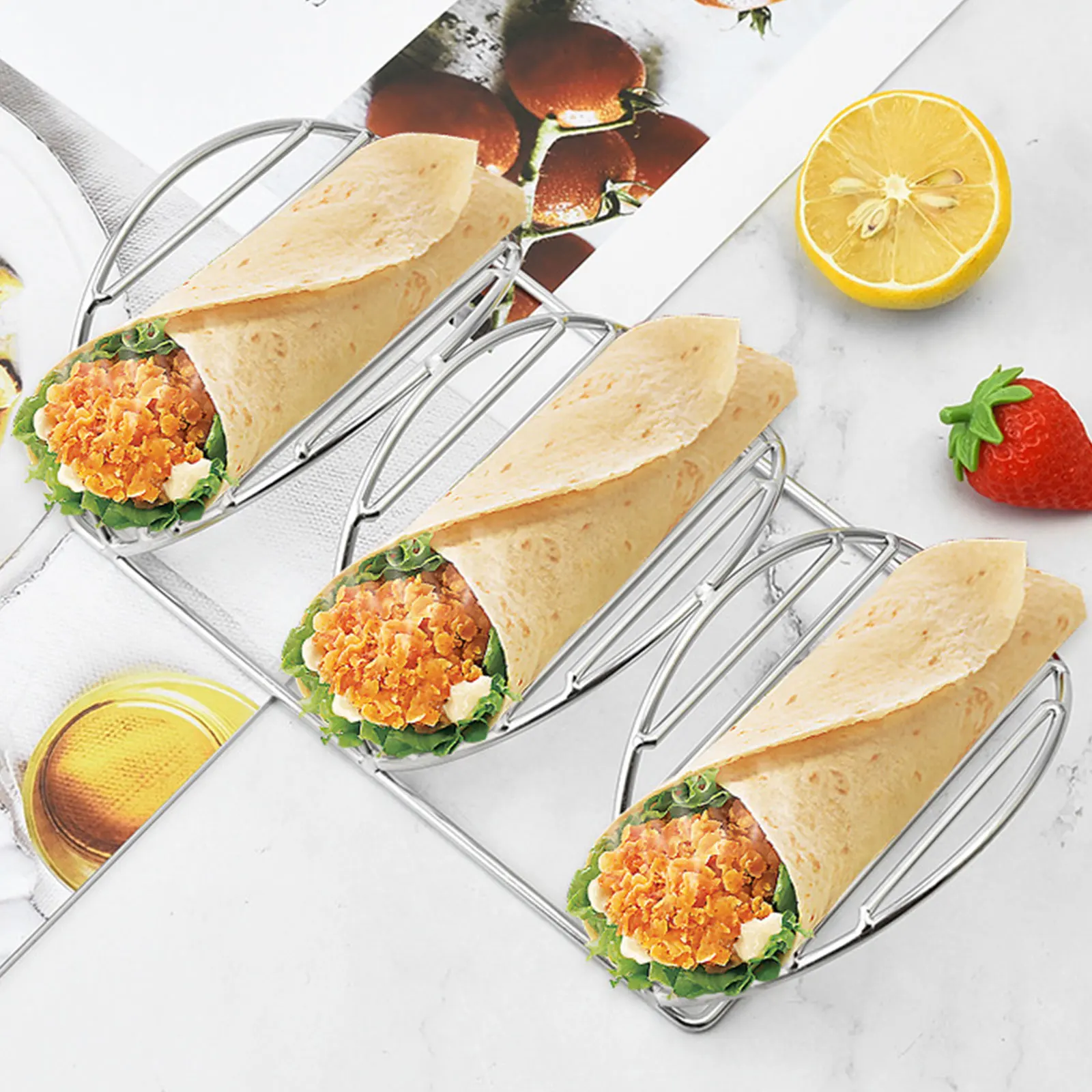 

Stand Stainless Steel Premium Taco Holder Desktop Taco Rack Home Hotel Use Chicken Rolls Stand Hot Dog