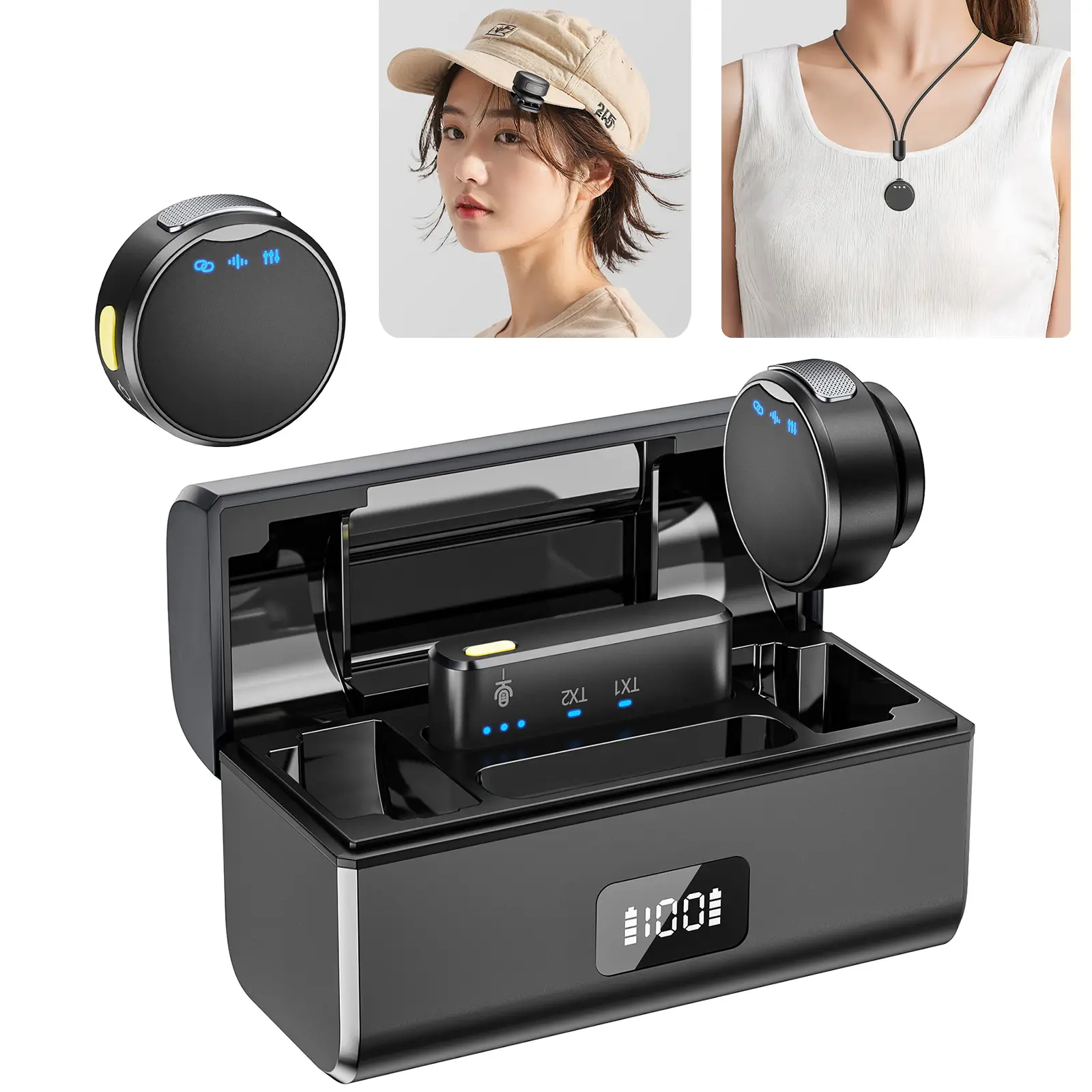 Microfone Sem Fio Para Telefone, Lavalier Profissional, Redução De Ruído, Caixa De Carregamento, Magnética, 100m