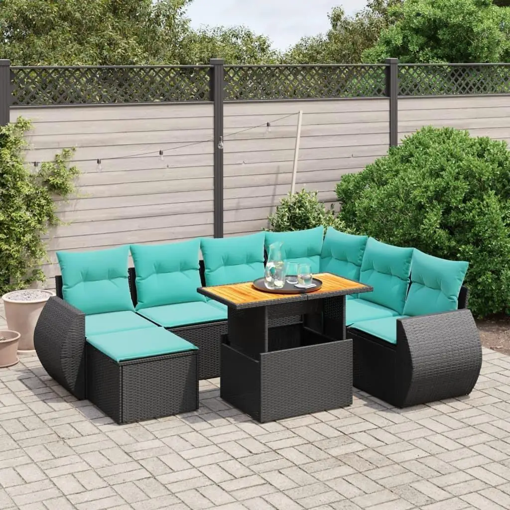 

8 Piece Patio Sofa Set Cushioned Black Poly Rattan