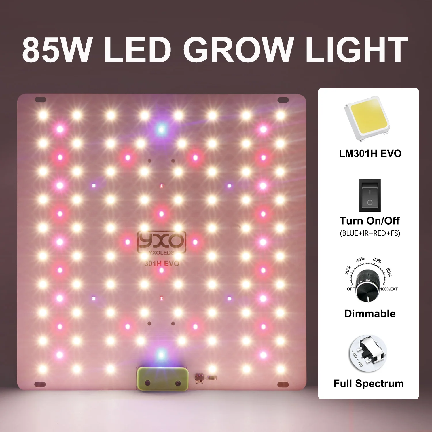 Lampe de culture LED Quantum 85W à spectre complet LM301H EVO pour plantes hydroponiques, serres, fleurs et légumes en phase de croissance et de floraison