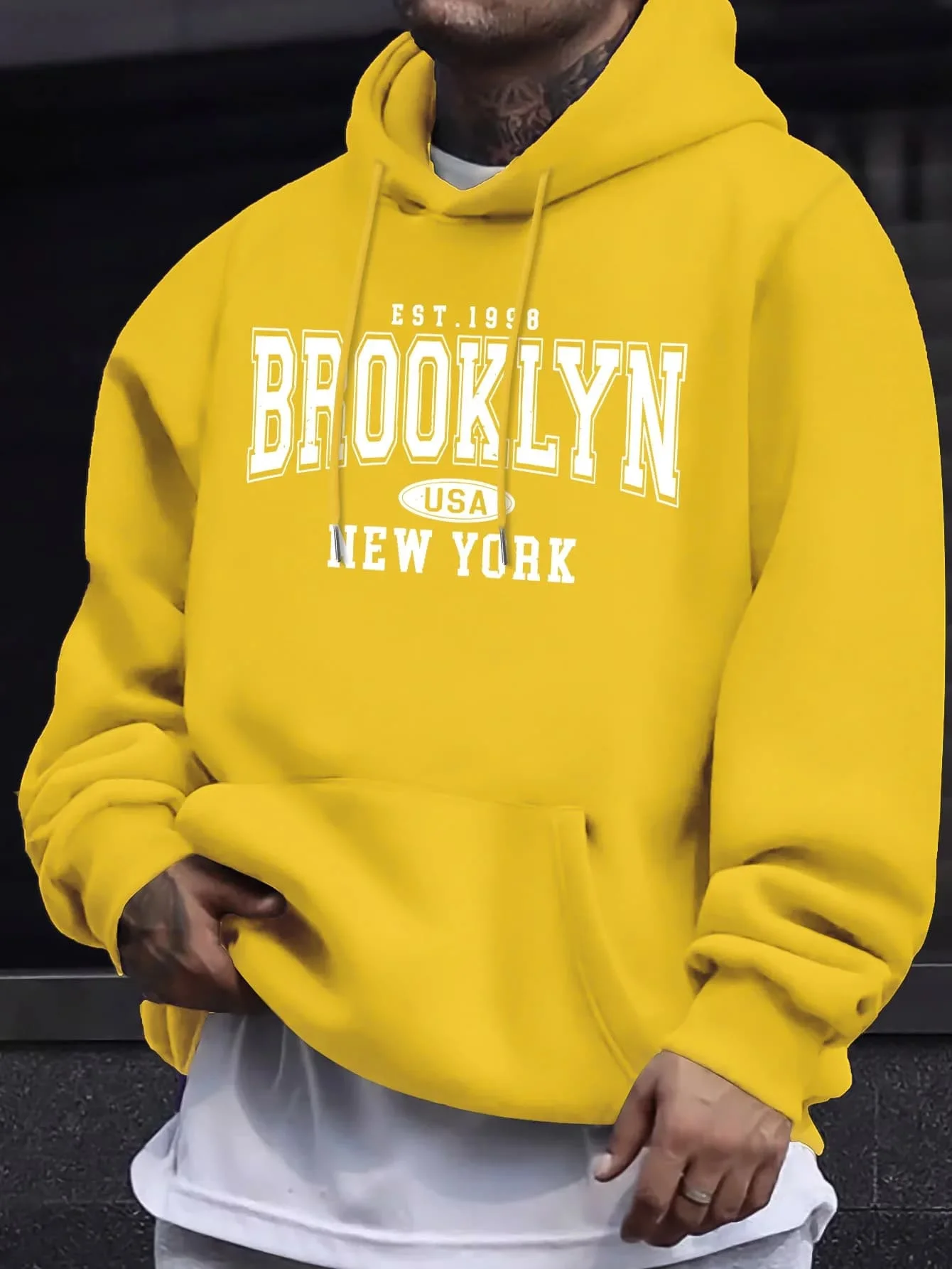 Meistverkaufte Herren-Oversize-Kapuzenjacke mit Langen Ärmeln für Herbst-Winter. Brooklyn New York Buchstaben-Print Paar-Hoodie – Detail 7