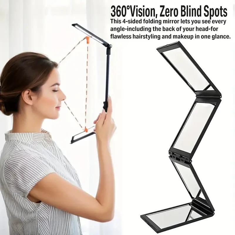 Specchio pieghevole portatile 1PC: 360 °   Palmare a 4 facce, multifunzionale per taglio di capelli e viaggi - Design compatto e leggero