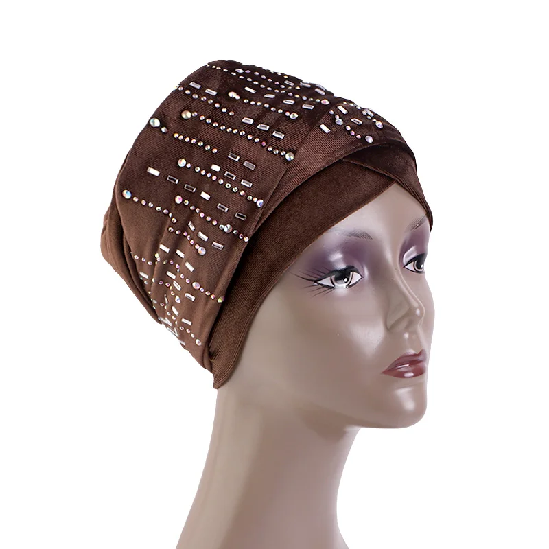 Luxury Women Velvet Diamond Turban Extra Long Tail Scarf Hat African Indian Hat Head Wraps Bonnet Tube Scarves Hair Accessories