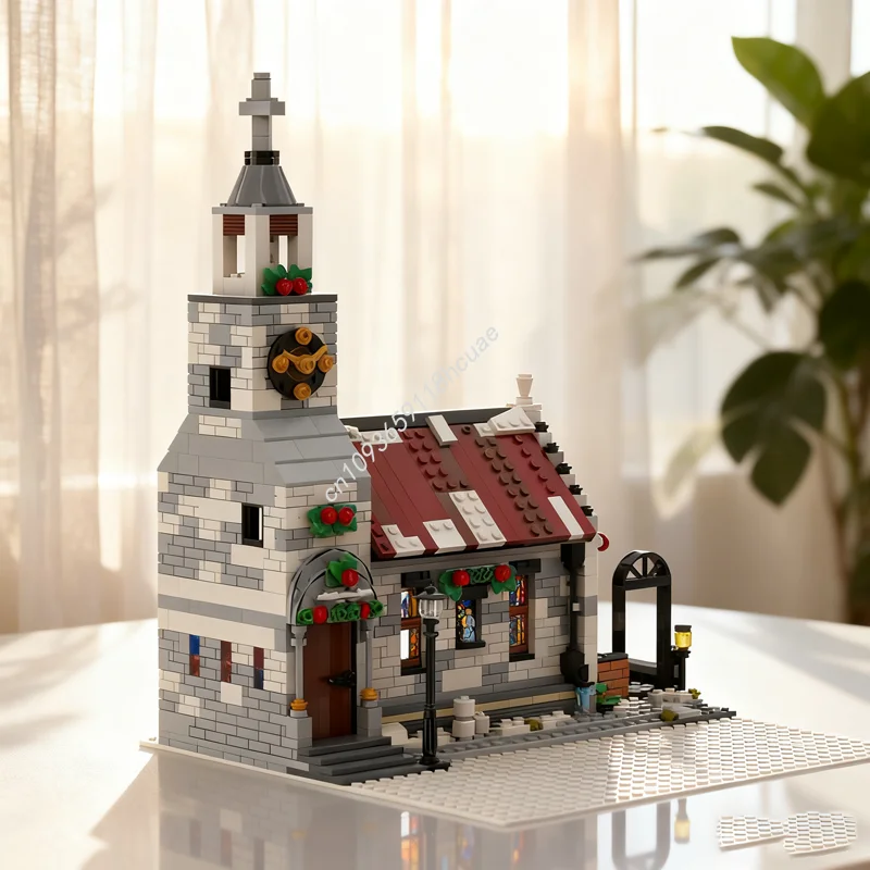 

868 шт. MOC зимняя деревня церковная сезонная модель строительные блоки Рождественский подарок архитектура игрушка образовательный кирпич детский день рождения