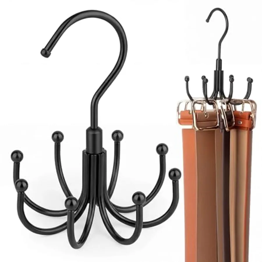 Belt Organizer for Closet, Heavy-Duty Rotating Belt Hanger Tie Rack Holds up to 24 Belts, Hanging Space Saving Metal Belt Holde