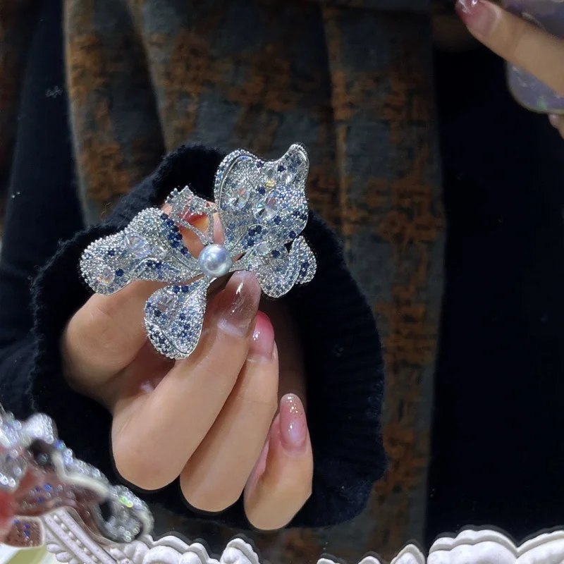 Fashion All-match Heavy Industry Micro Inlaid Zircon Butterfly Brooch fo women's High-end Elegant Jacket Suit Exquisite Jewelry