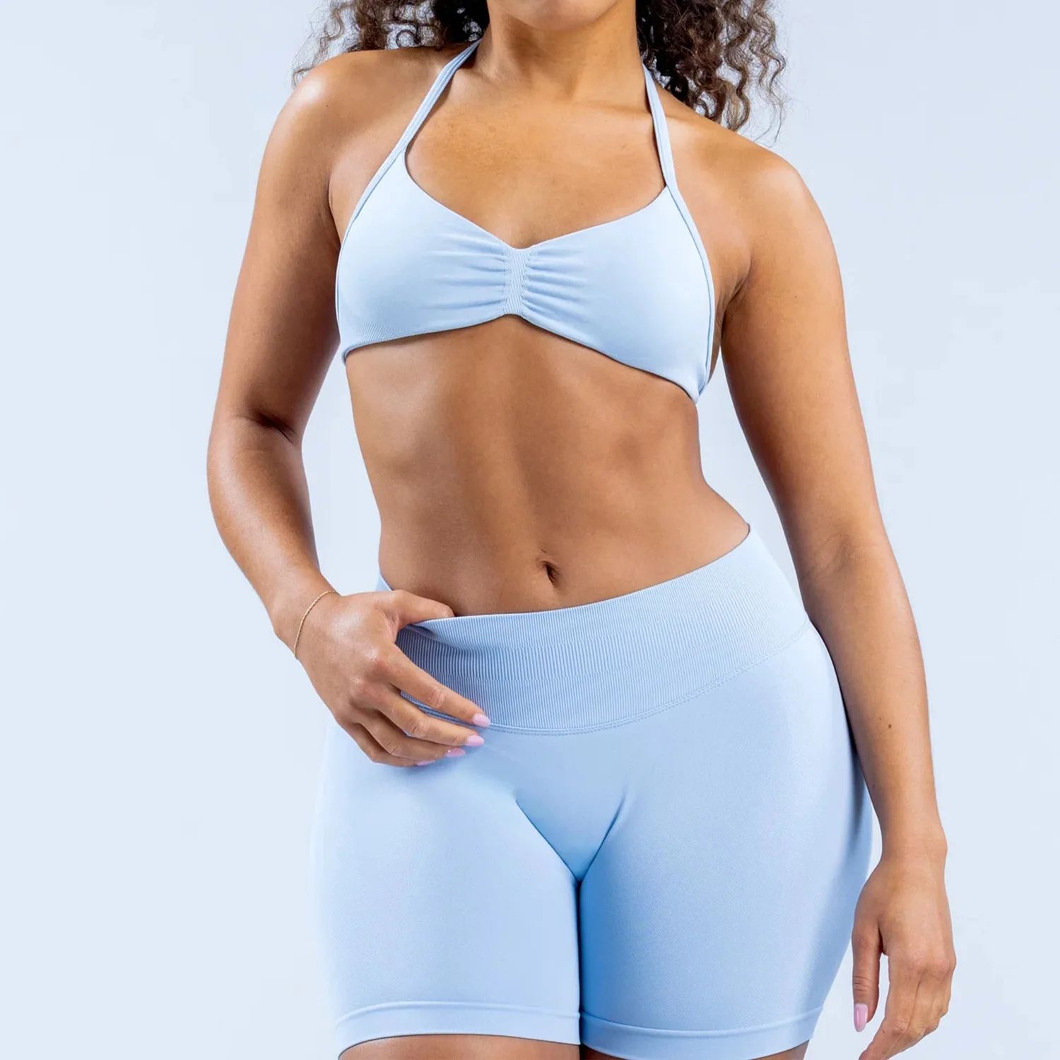 Hochstützender Sport-BH zum Schnüren für Damen – Leibchen mit dünnen Trägern, nahtlos, eng anliegend für Push-up-Training und Yoga, Gym-Top – Detail 4