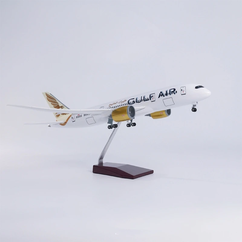 

43cm Resin Airplane Toy B787 Gulf Airline Diecast 1/130 Scale Model Plane Kit With Lights & Wheels Toys And Hobbies Decoration
