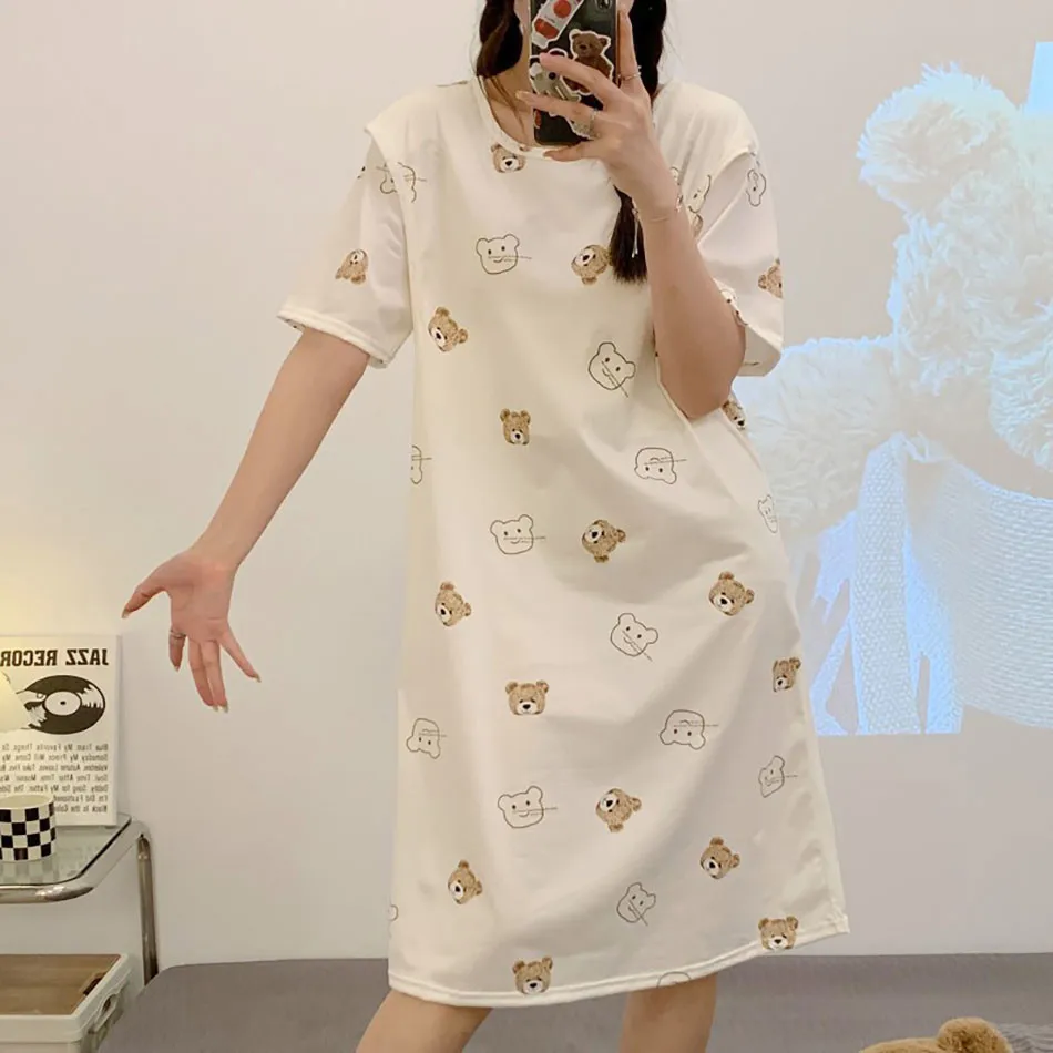 Spring Summer Nursing Maternity Dress Large Size Cute Cartoon Printed Nightgown for Pregnant Women Designed Comfort Dresses