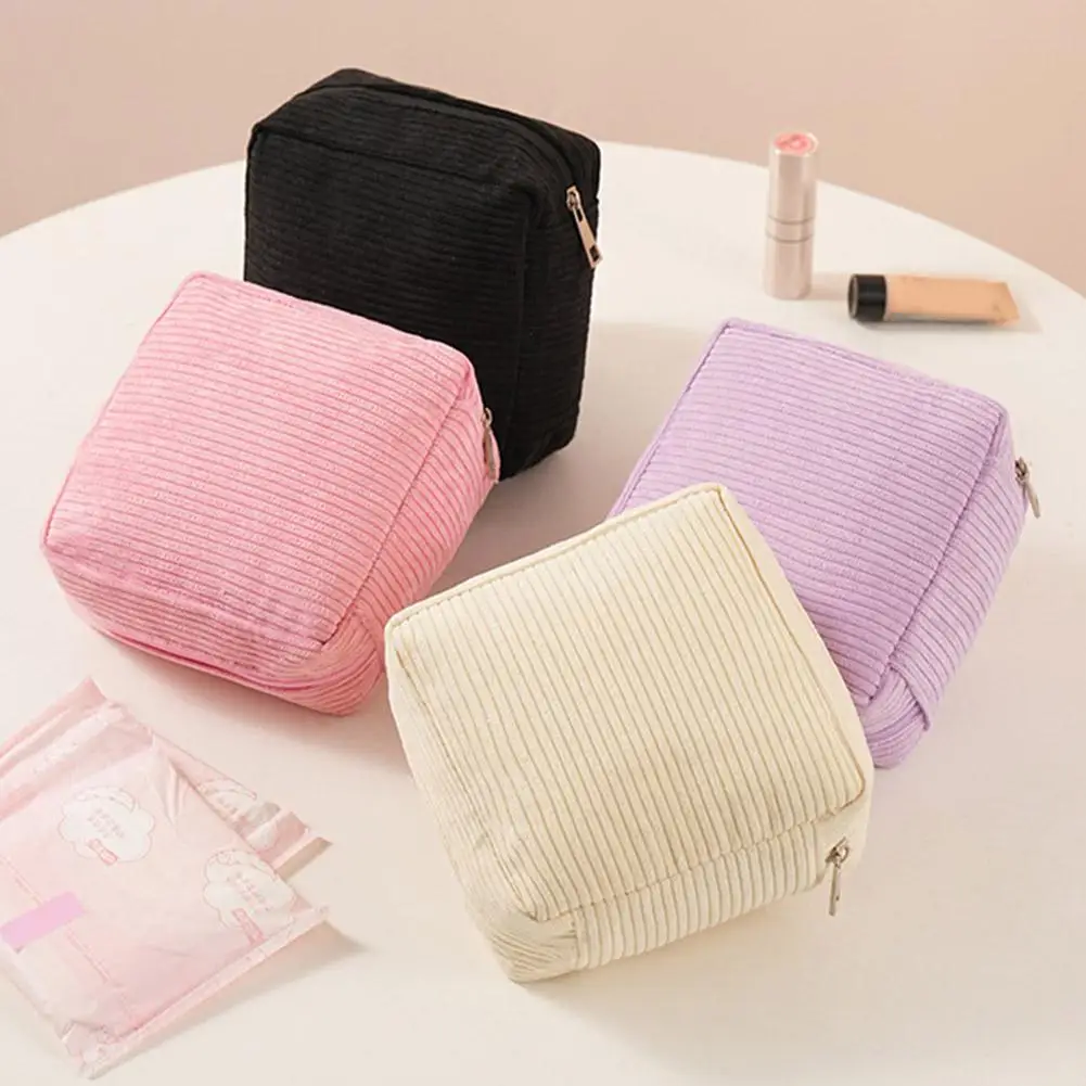 Corduroy Sanitary Napkin Storage Bag Portable Tampon Pad Pouch Women Mini Makeup Lipstick Bag Travel Organizer