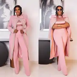 Fashion Plus Size Women Suits 2 Pieces Set Luxury Sequined Lace Long Jacket Wide Legs Pants Customized Formal Dresses