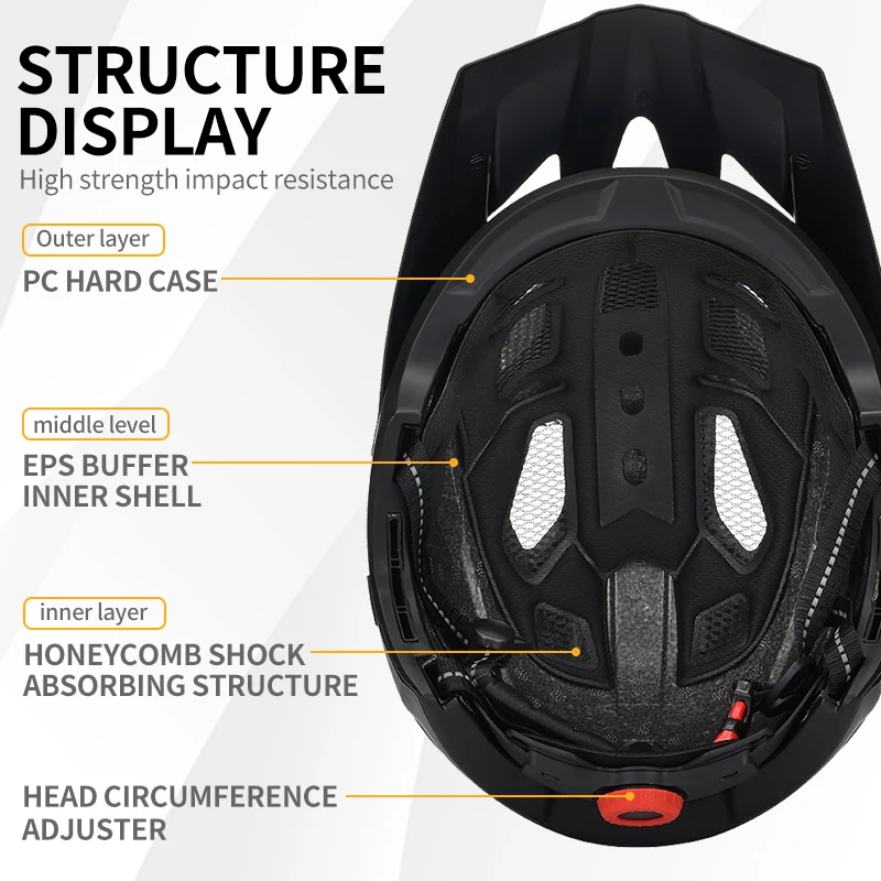 Eastinear\'s New Adult Bicycle Mountain Bike Helmet Full Face Detachable One-piece Motorcycle Riding Safety Helmet Head Protectio