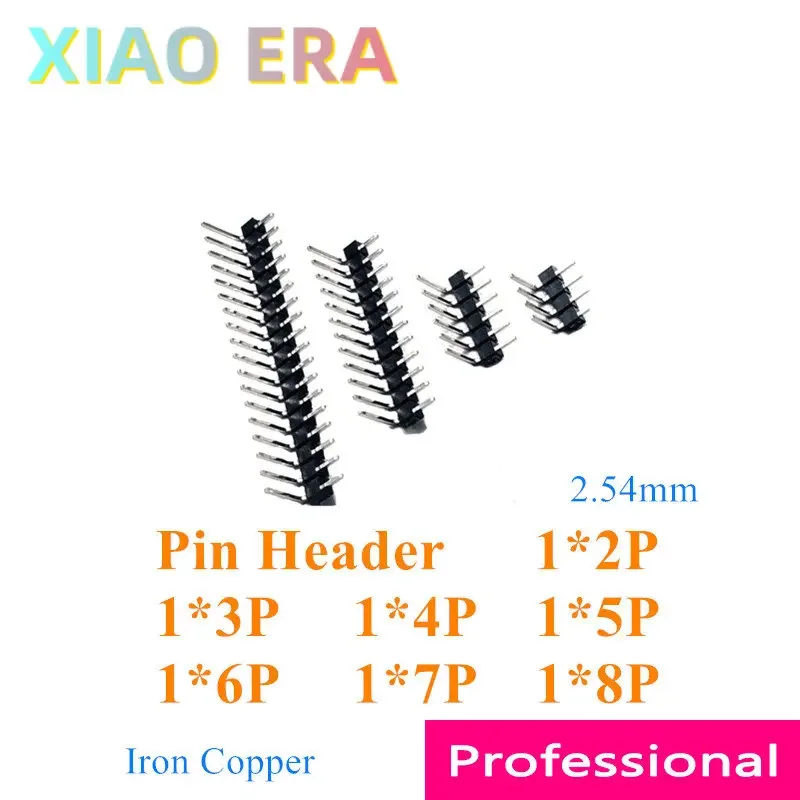 500pcs 1*2P 1*3P 1*4P 1*5P 1*6P 1*7P 1*8P Male 2.54mm Pin Header Angle Single Row Iron Copper Positive 90 degree