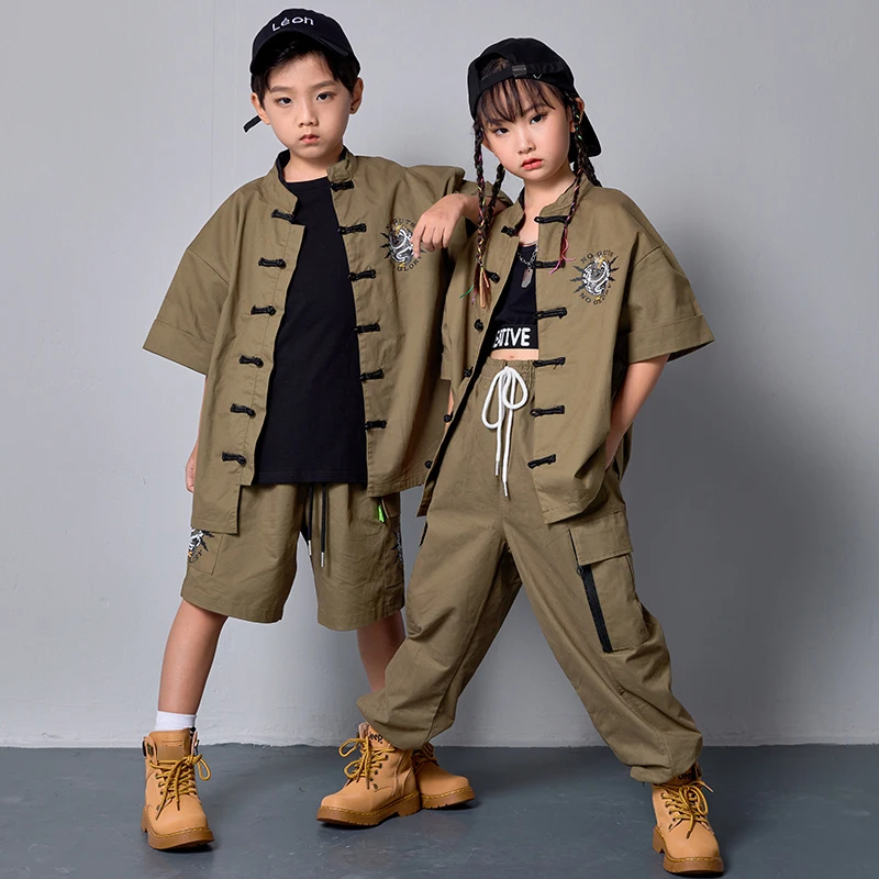 Kids Hip Hop Dance Clothes Girls Jazz Performance Costume Chinese Style Shirts Pants Boys Street Dance Wear Stage Outfit BL8831