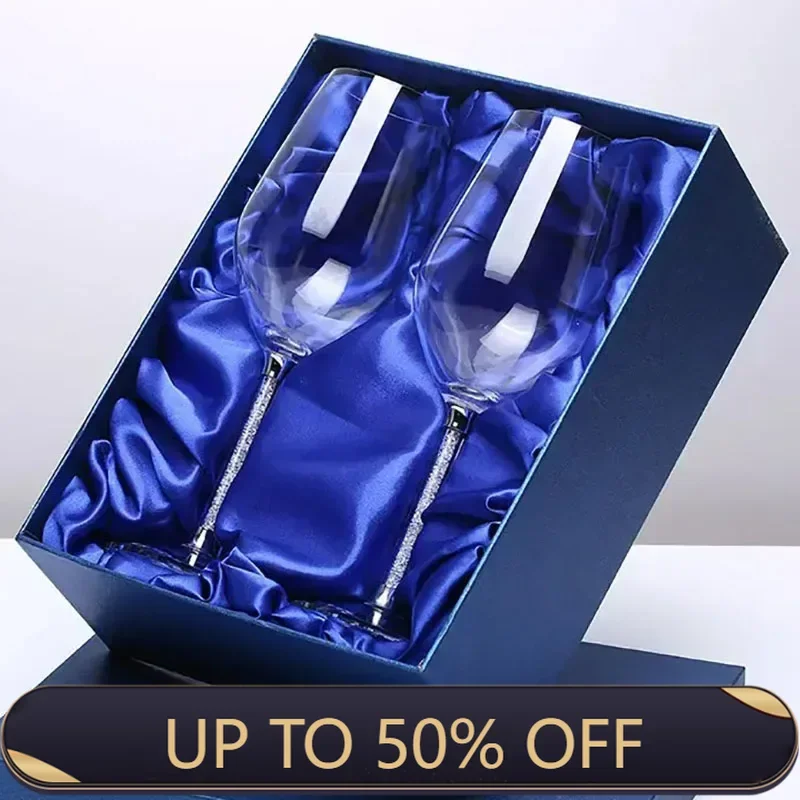 Wedding Champagne Glass Set Flute With Rhinestone Crystal Rimmed Decoration Drink Goblet Cup Gift 350ml 470ml