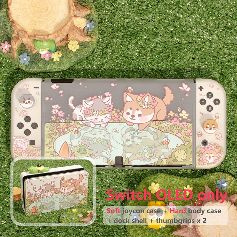 

Hard PC Case For Nintendo Switch OLED Accessories kawaii Camping Cat Dog Shell Joycon Case For NS Switch Console Games Case