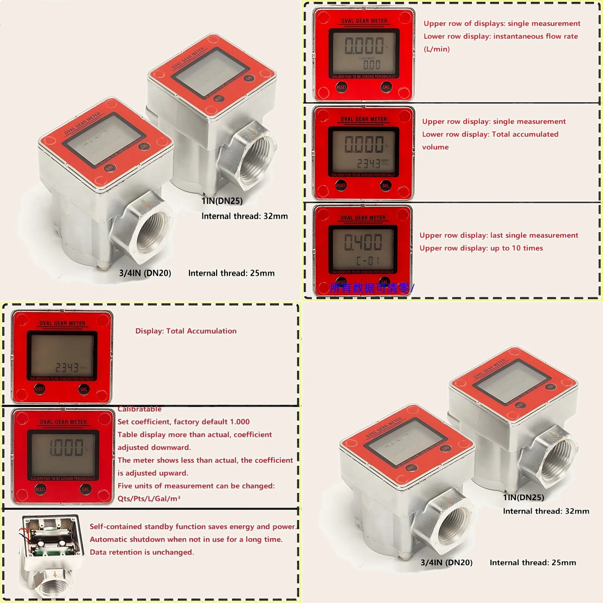 DN20 DN25 Oval Gear Flow Meter Digital Display High Accuracy Liquid Oil Flow Meter For Industrial Use