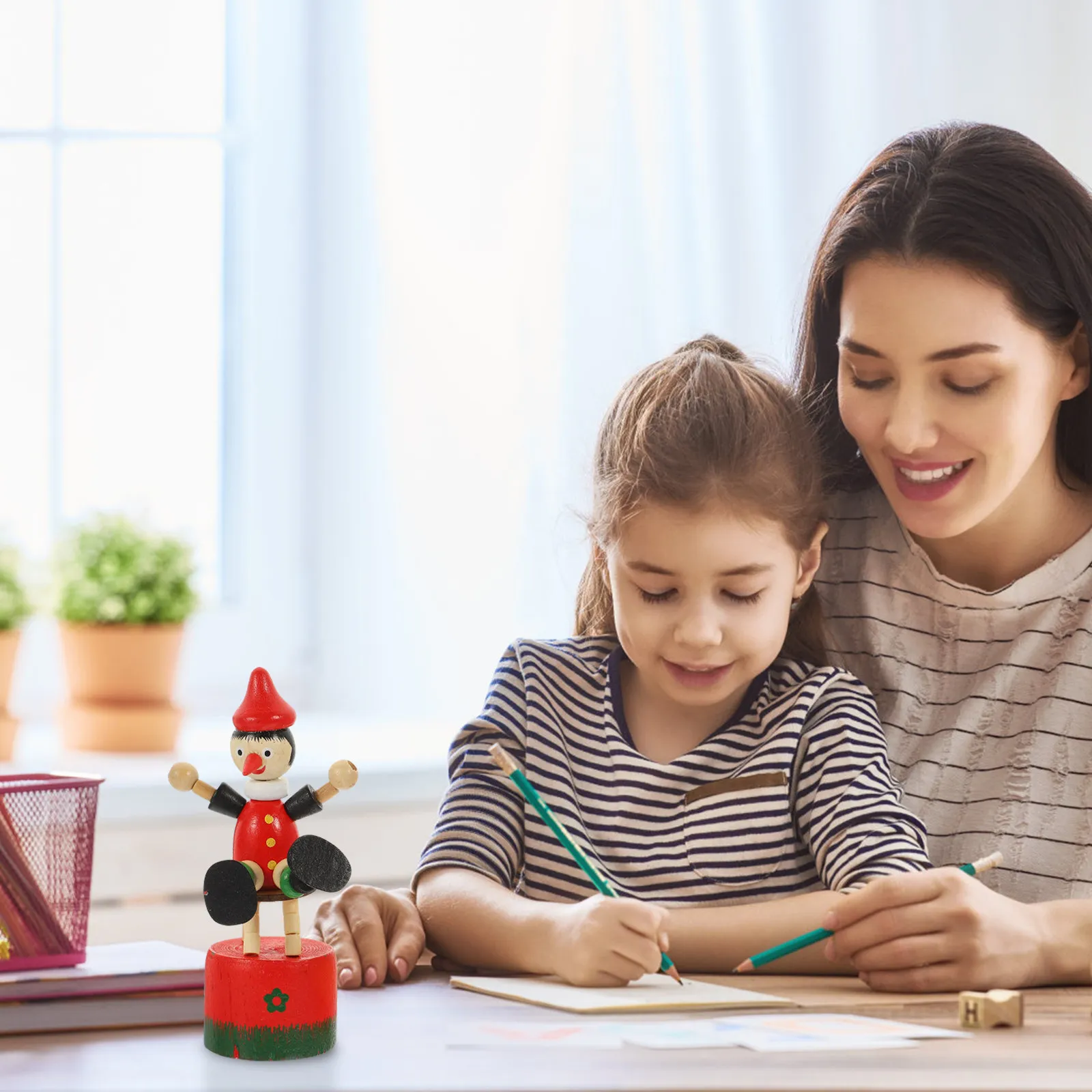 

2Pcs Adorable Wooden Clown Ornament Desktop Decoration Creative Table Accent for Living Room Window Shelf Art Lover Gift Clown