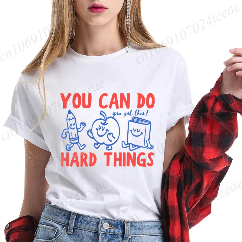 You Can Do Hard Things Thirts for Women Cute Retro T-Shirts Motivational Teacher Women's T-Shirts Summer Fashion Tee Shirts Tops
