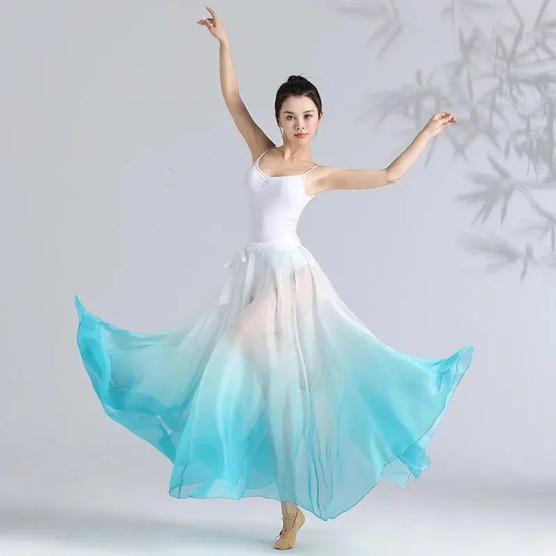 

111 www Chinese Ethnic Classical Modern Dance Training Gradient Elegant Performance Swing Skirt Wrap Design Flowy Dress Wh