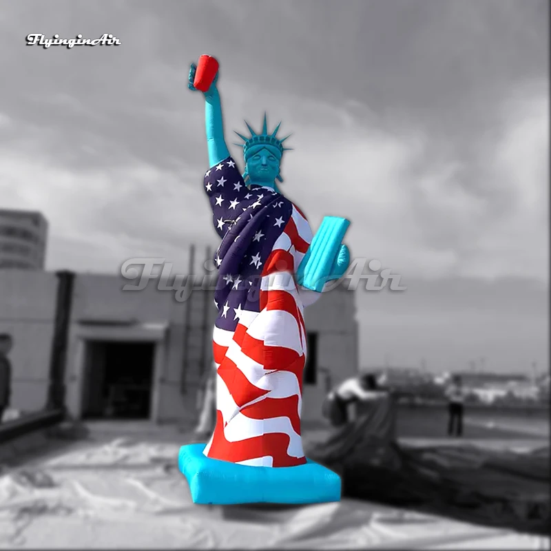 

5m Amazing Large Inflatable Replica Statue Of Liberty With American Flag For Parade Show