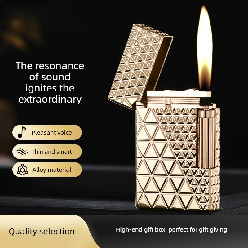 New Clear and Loud Grinding Wheel Inflatable Lighter As A Gift for Boyfriend, High End Steel Sound Butane Gas Open Flame Lighter