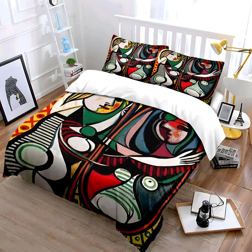Abstract style woman with mirror Bedding Set for Kids Luxury Gift 3pcs Digital Print Comforter Set Soft Comfortable Breathable