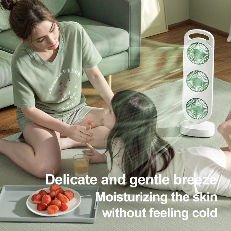 Настольный вентилятор с тремя воздуховыпускными отверстиями, зарядка через USB, регулируемая мощность ветра, удобное охлаждающее оборудование для кемпинга на открытом воздухе