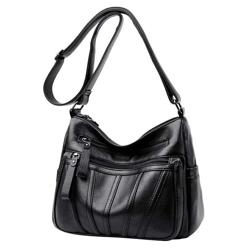 Women Shoulder Bag 2023 New Spring Multi-Layer Bags Middle-Aged Crossbody Bag Pu Soft Leather Large Capacity