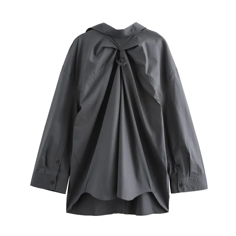 Camicia casual ampia e versatile alla moda con design a pieghe sul retro