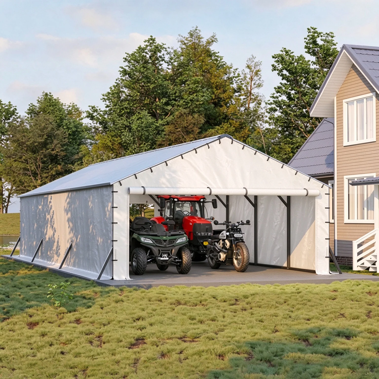 20x40 Heavy Duty Canopy Tent with Enclosed Sidewalls, Vertical Roof Hardtop Gazebo for All-Weather Protection, Outdoor Garage Car Tent for Full-Size Trucks and Boats(Only tarpaulin without bracket)