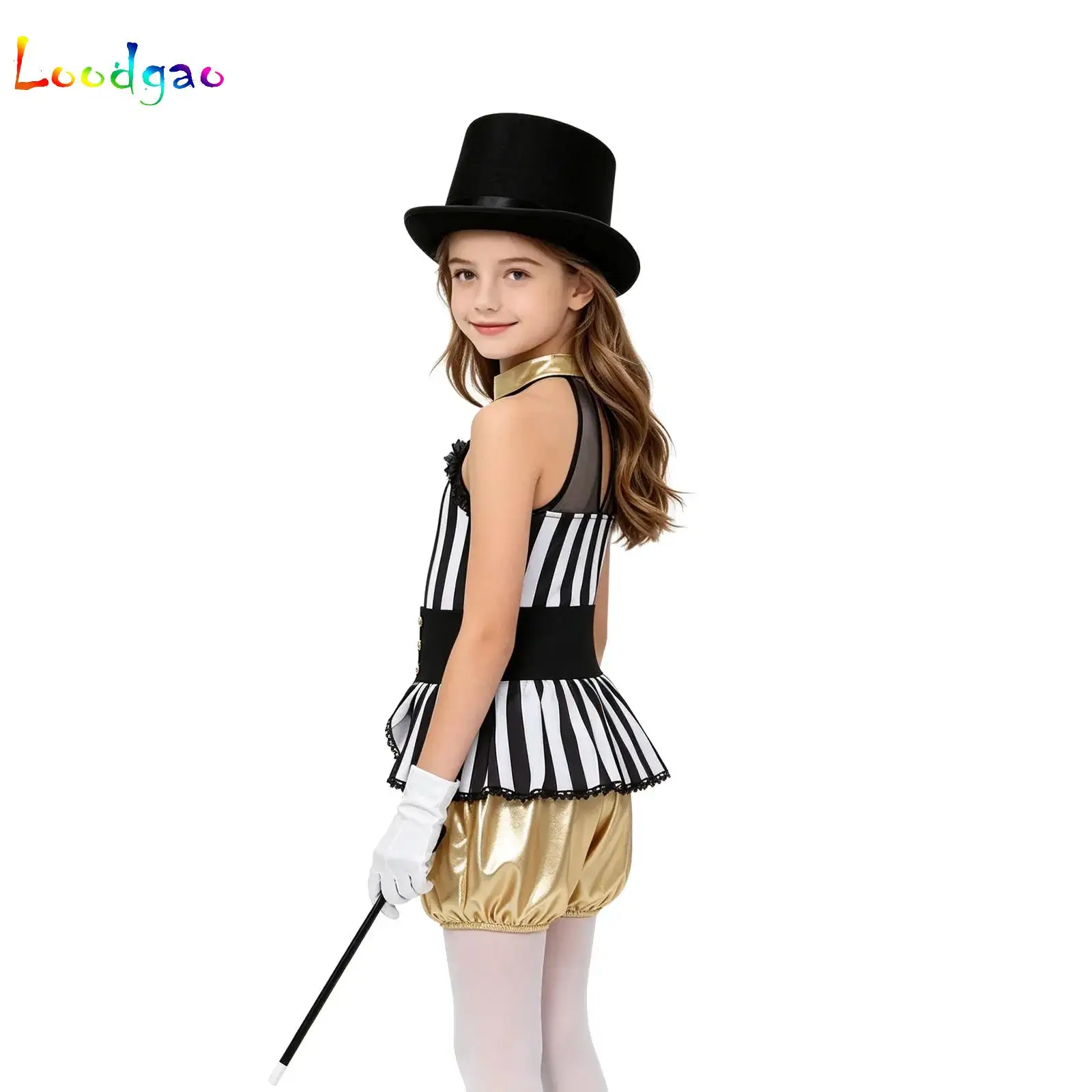 Children Showman Bodysuit Leotard Circus Ringmaster Cosplay Costumes Kids Girls Carnival Party Jazz Dance Performance Outfits