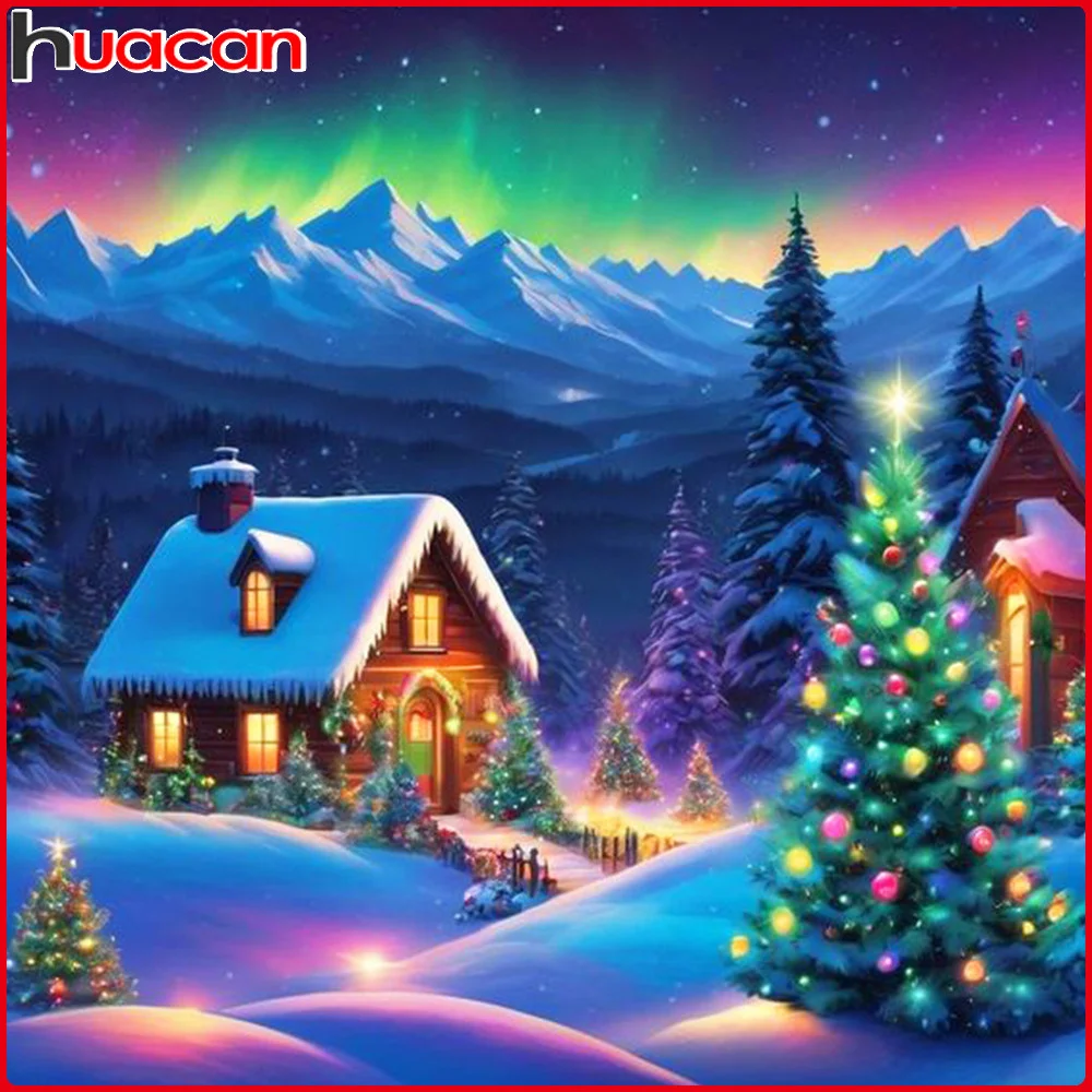 Huacan Landscape Diamond Painting Christmas Tree Full Diamond Embroidery Aurora Handmade Art Home Decor Gift