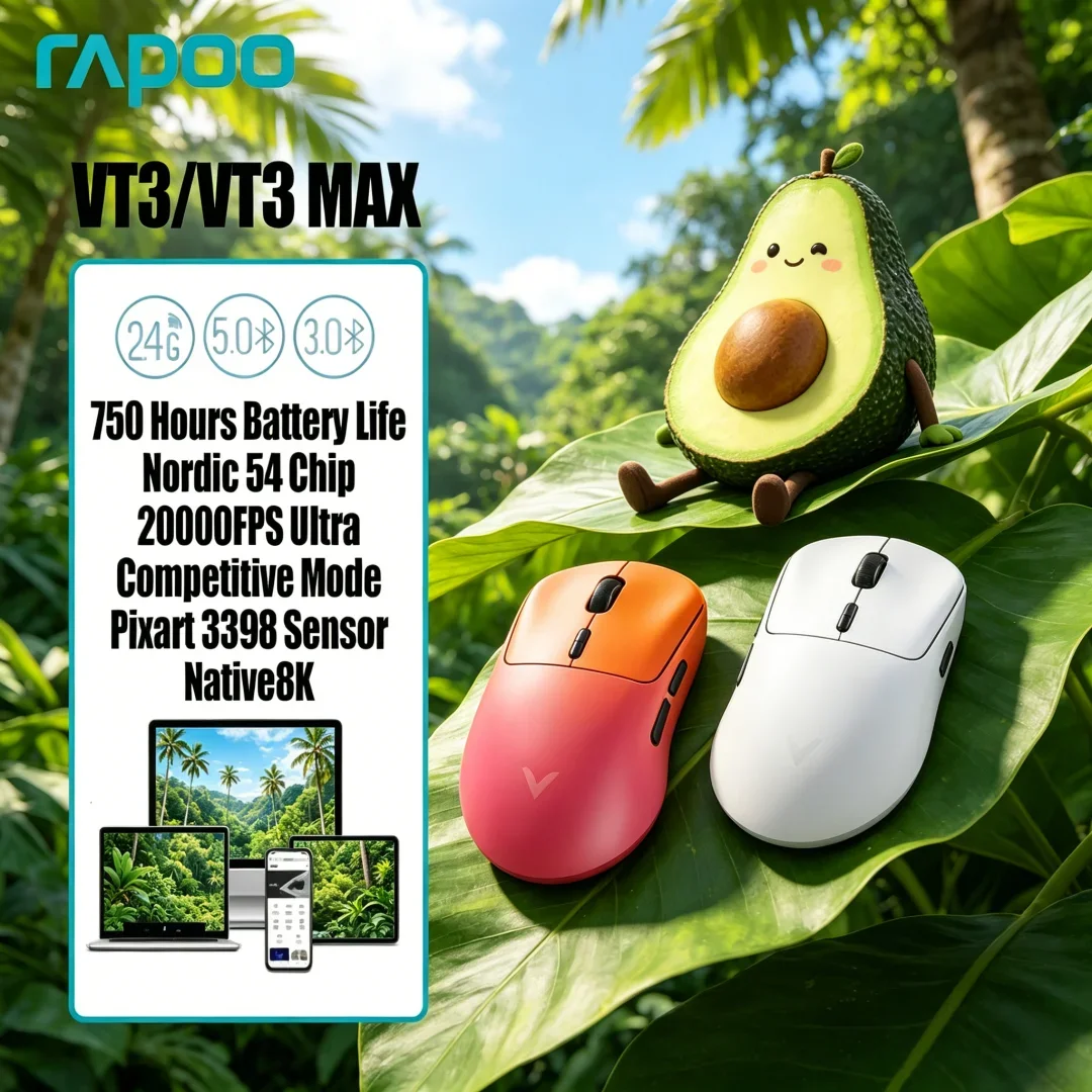 Exquisite Rapoo VT3 /VT3 MAX Wireless Gaming Mouse Boasting True 8K Wireless Polling Rate 53g Ultra-slim Lightweight