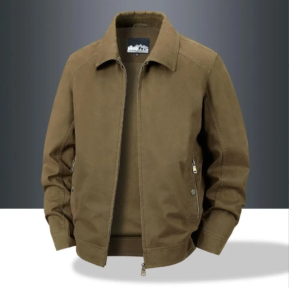 Spring Autumn Men's Classic Turn-Down Collar Jacket Windproof Zip-Up Coat Casual Outdoor Daily Wear Fashion Solid Color Coat