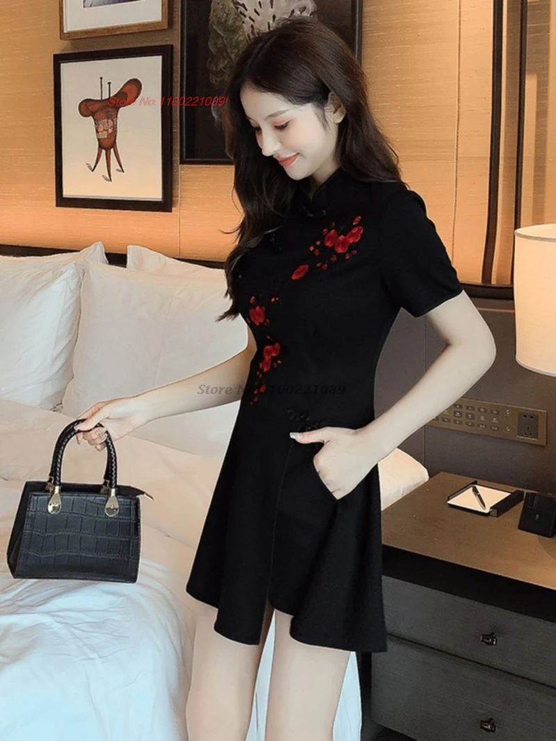 Платье для китайского ночного клуба 2025 года, улучшенное платье Ципао с цветочной вышивкой + шорты, восточное банкетное платье, отель, спа, униформа красоты