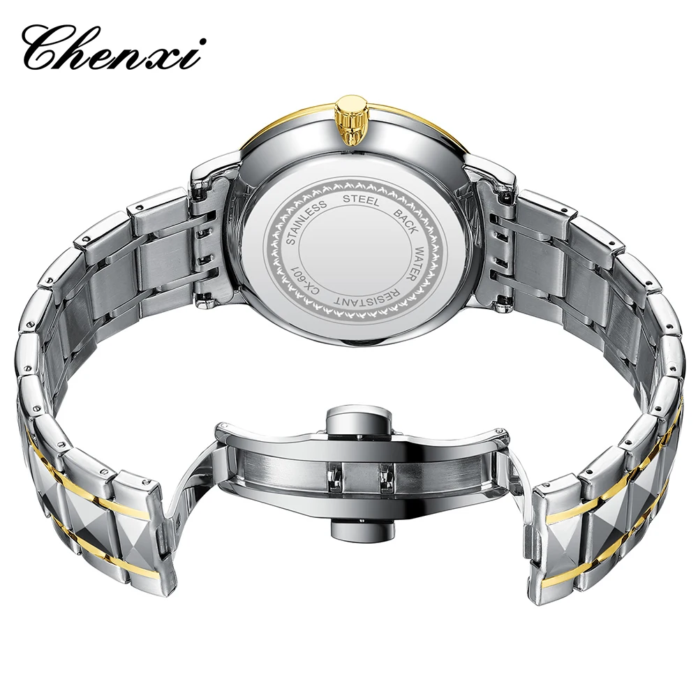패션 비즈니스 남자 손목 시계 CHENXI 라운드 다이얼 달력 주 표시 쿼츠 시계 남자를위한 빛나는 방수 시계
