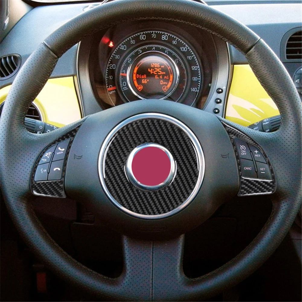 Zestaw kierownicy z włókna węglowego naklejka czarna dla Fiat 500 2012 2013 2014 2015 akcesoria do wnętrz samochodowych z włókna węglowego
